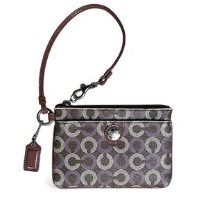 Coach Optic C Signature Purple / Brown / Cream Leather Wristlet